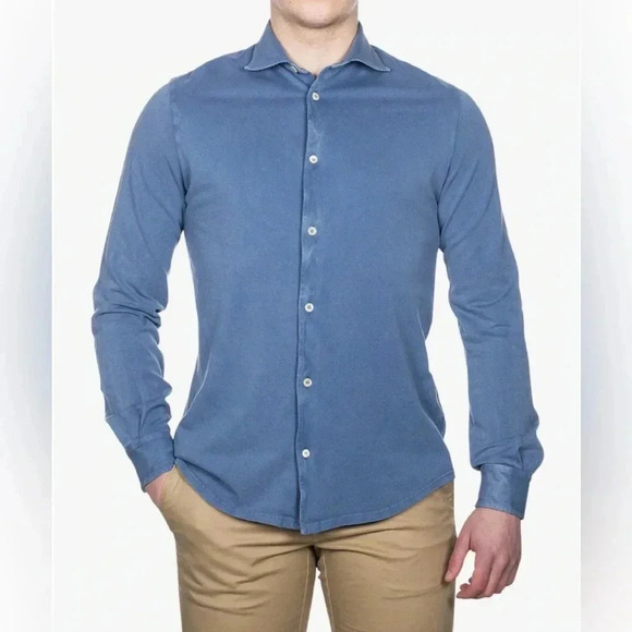 FEDELI Fedeli Piquet Giza Knitted Shirt Blue Sz 54EU XL US - Picture 1 of 15